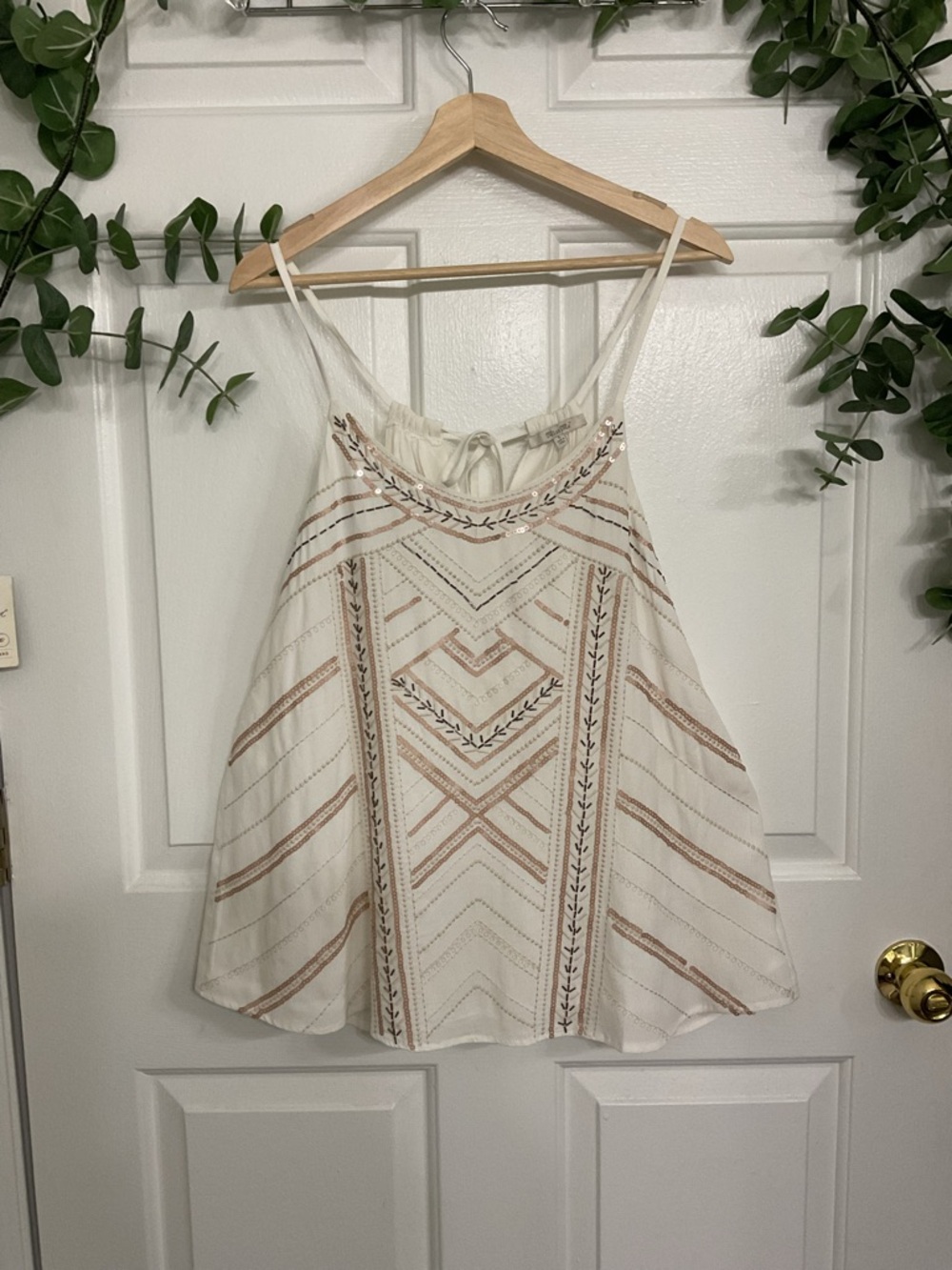 Miss Me Cream Embroidered Tie-Front Spaghetti Strap Tank - Picture 2 of 5